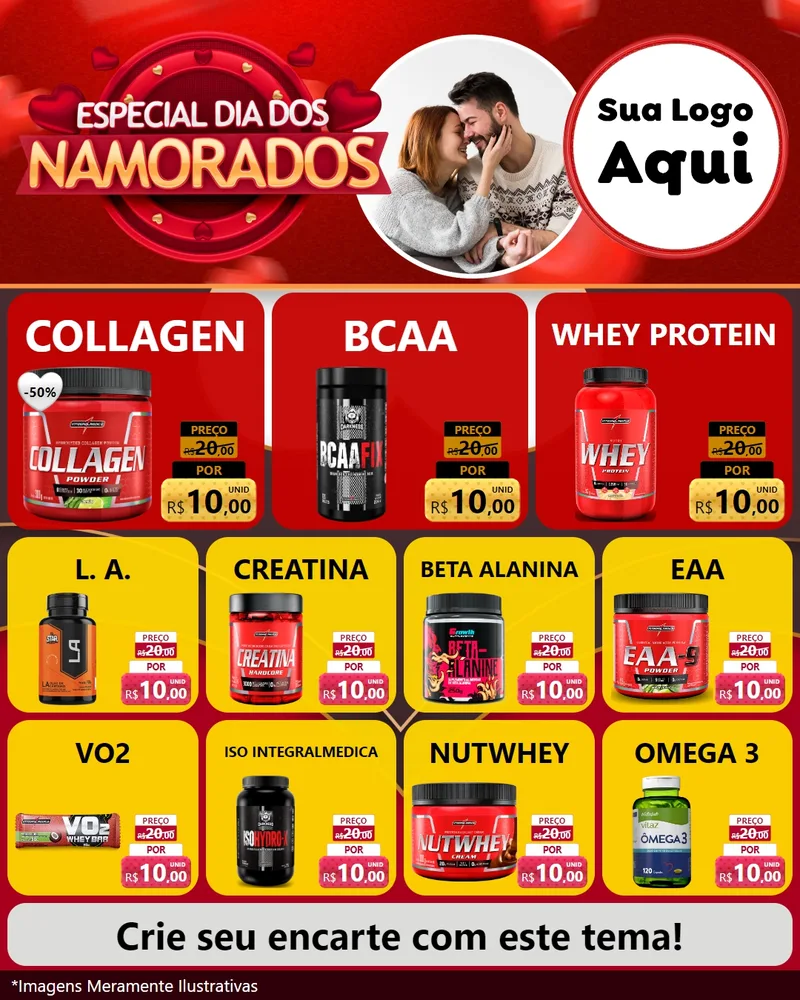 Modelo de Rede Social para Feed Instagram com o tema Especial Dia Dos Namorados para Suplementos alimentares