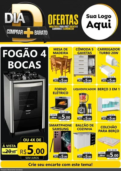 Modelo de Encarte para Encarte A4 Vertical com o tema Dia D Mais Economia para Móveis e Eletro