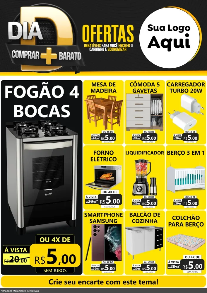 Modelo de Encarte para Encarte A4 Vertical com o tema Dia D Mais Economia para Móveis e Eletro