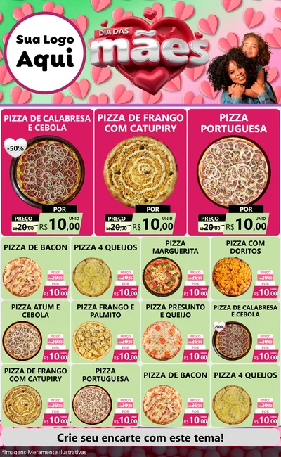 Modelo de Encarte para Encarte Grande com o tema Dia das Mães para Pizzaria