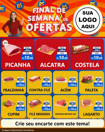 Modelo de Rede Social para Feed Instagram com o tema Final de Semana de Ofertas para Açougue