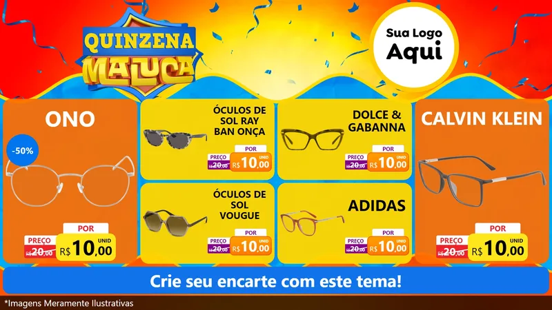 Modelo de TV para TV Horizontal com o tema Quinzena Maluca para Óticas