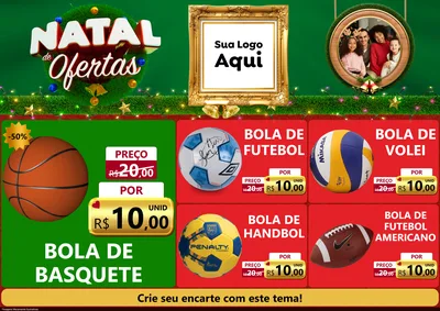 Modelo de Encarte para Encarte A4 Horizontal com o tema Natal de Ofertas para Artigos Esportivos