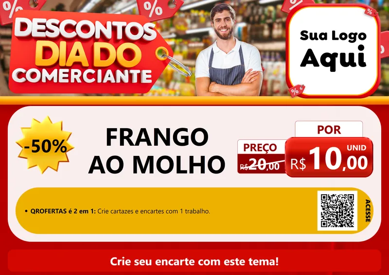 Modelo de Cartaz para Cartaz A4 Horizontal com o tema Descontos Dia do Comerciante para Restaurante