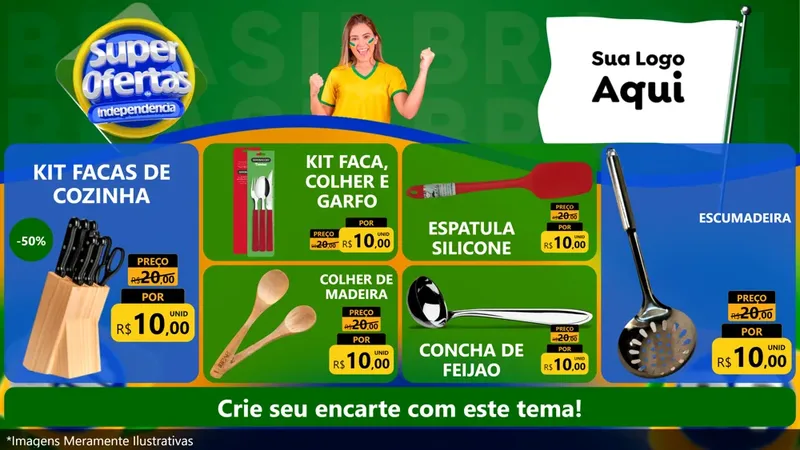 Modelo de TV para TV Horizontal com o tema Super Ofertas de Independência para Utilidades Domésticas