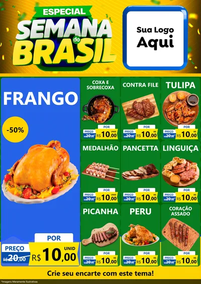 Modelo de Encarte para Encarte A4 Vertical com o tema Especial Semana do Brasil para Assados