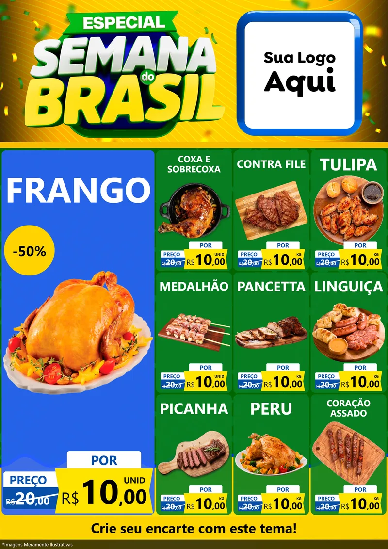 Modelo de Encarte para Encarte A4 Vertical com o tema Especial Semana do Brasil para Assados