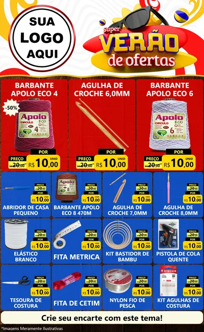 Modelo de Encarte para Encarte Grande com o tema Super Verão de Ofertas para Armarinho e Aviamentos