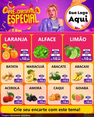 Modelo de Rede Social para Feed Instagram com o tema Pré-Carnaval Especial para Hortifrúti