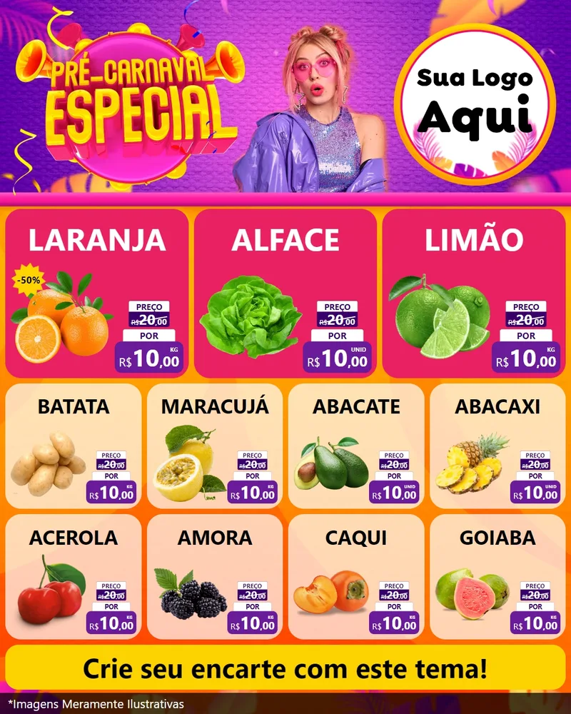 Modelo de Rede Social para Feed Instagram com o tema Pré-Carnaval Especial para Hortifrúti