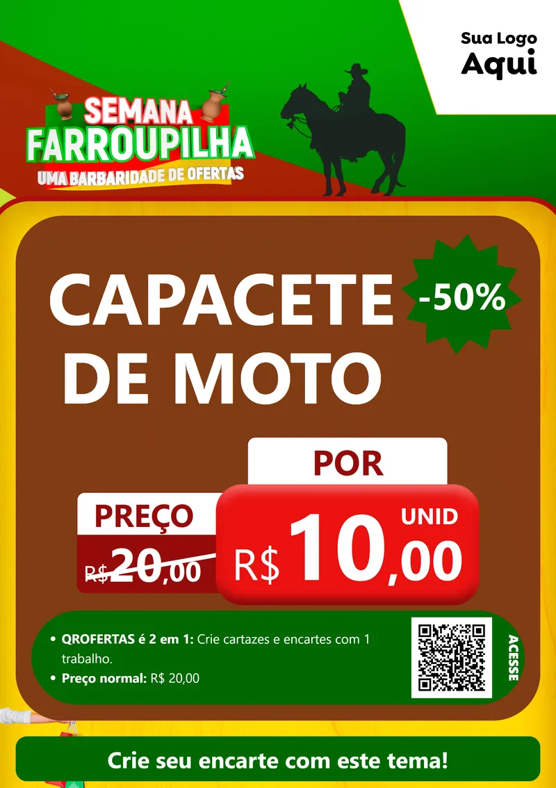 Modelo de Cartaz para Cartaz A4 Vertical com o tema Semana Farroupilha - Uma Barbaridade de Ofertas para Moto peças