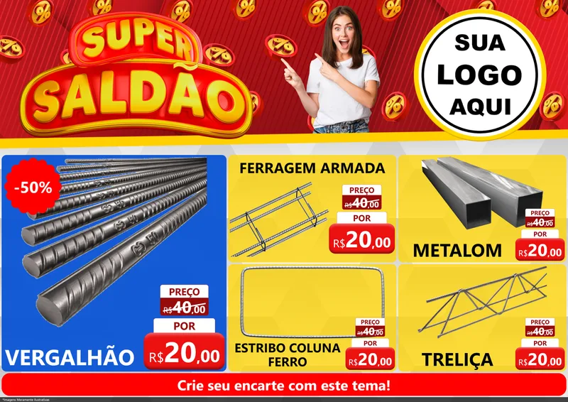 Modelo de Encarte para Encarte A4 Horizontal com o tema Super Saldão para Ferragens