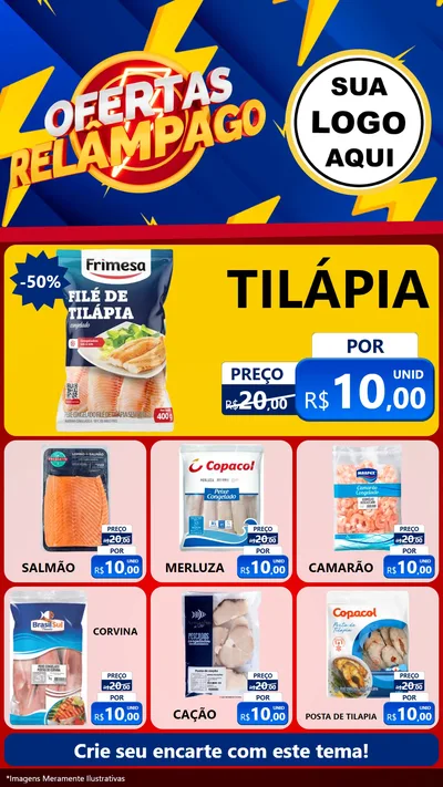 Modelo de Rede Social para Stories com o tema Ofertas Relâmpago para Peixaria