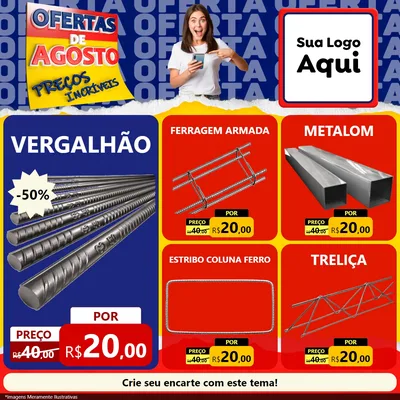 Modelo de Rede Social para Feed Facebook com o tema Ofertas de Agosto - Preços Incríveis para Ferragens