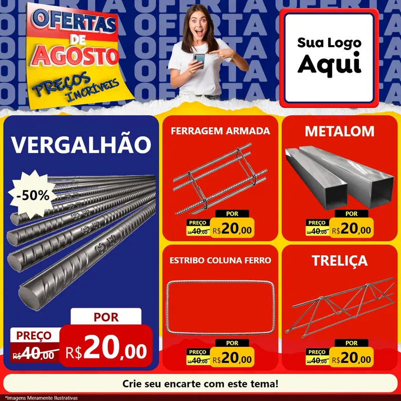 Modelo de Rede Social para Feed Facebook com o tema Ofertas de Agosto - Preços Incríveis para Ferragens