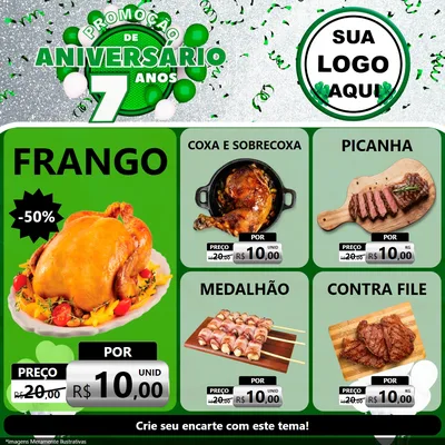 Modelo de Rede Social para Feed Facebook com o tema Promoção de Aniversário - 7 Anos para Assados