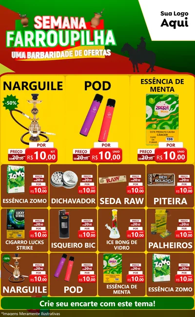 Modelo de Encarte para Encarte Grande com o tema Semana Farroupilha - Uma Barbaridade de Ofertas para Tabacaria