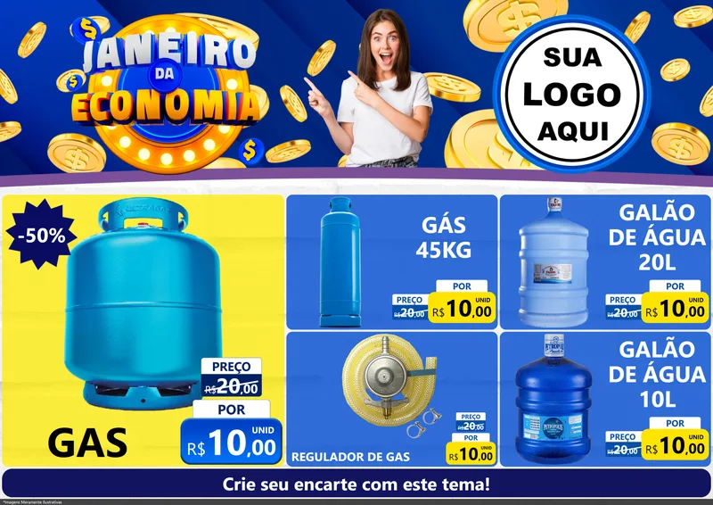 Modelo de Encarte para Encarte A4 Horizontal com o tema Janeiro da Economia para Água e gás
