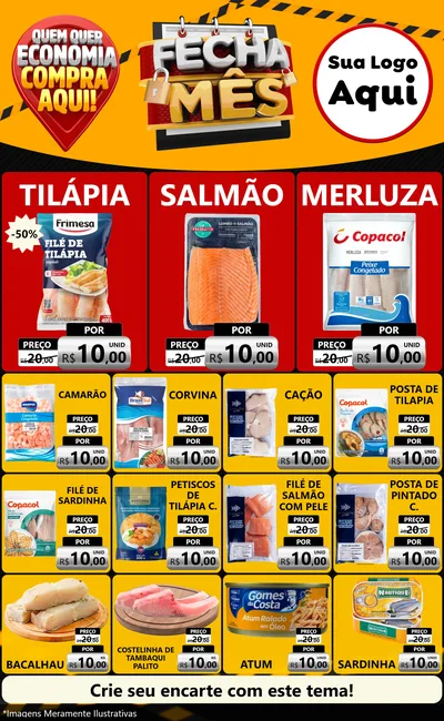 Modelo de Encarte para Encarte Grande com o tema Fecha Mês para Peixaria