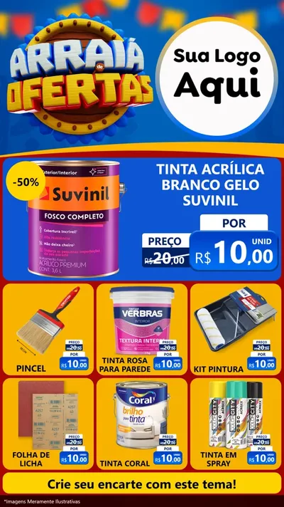 Modelo de Rede Social para Stories com o tema Arraiá de Ofertas - Junina para Tintas e Ferramentas