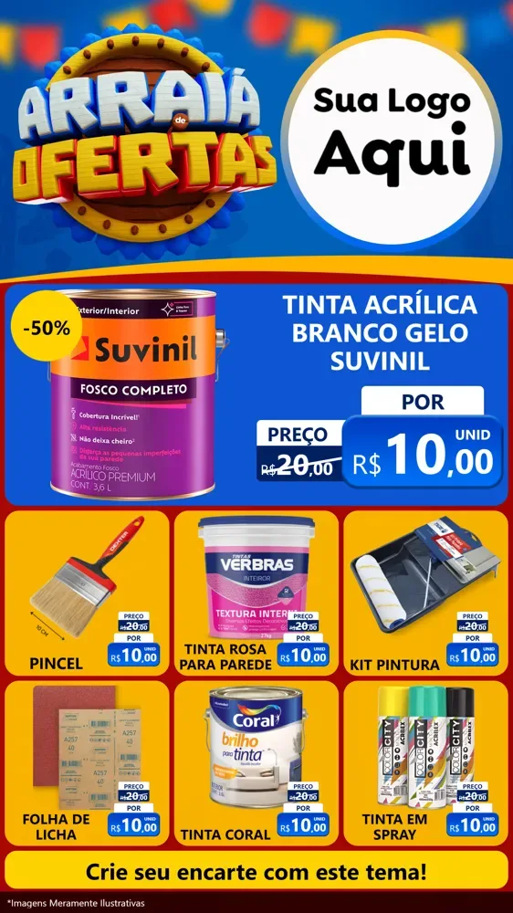 Modelo de Rede Social para Stories com o tema Arraiá de Ofertas - Junina para Tintas e Ferramentas