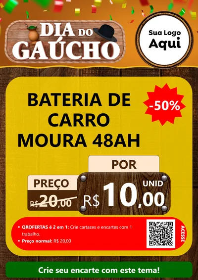 Modelo de Cartaz para Cartaz A4 Vertical com o tema Dia do Gaúcho para Baterias Elétricas