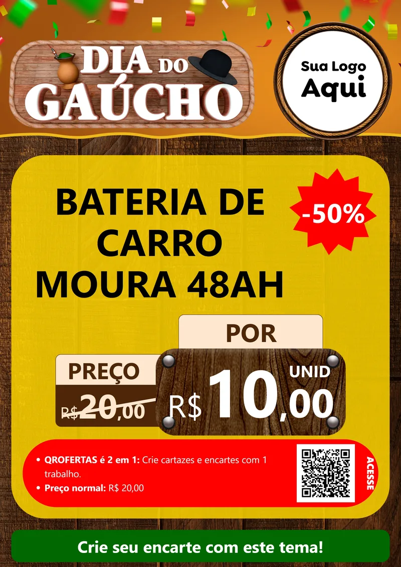 Modelo de Cartaz para Cartaz A4 Vertical com o tema Dia do Gaúcho para Baterias Elétricas