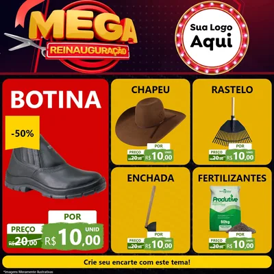 Modelo de Rede Social para Feed Facebook com o tema Mega Reinauguração para Agropecuária