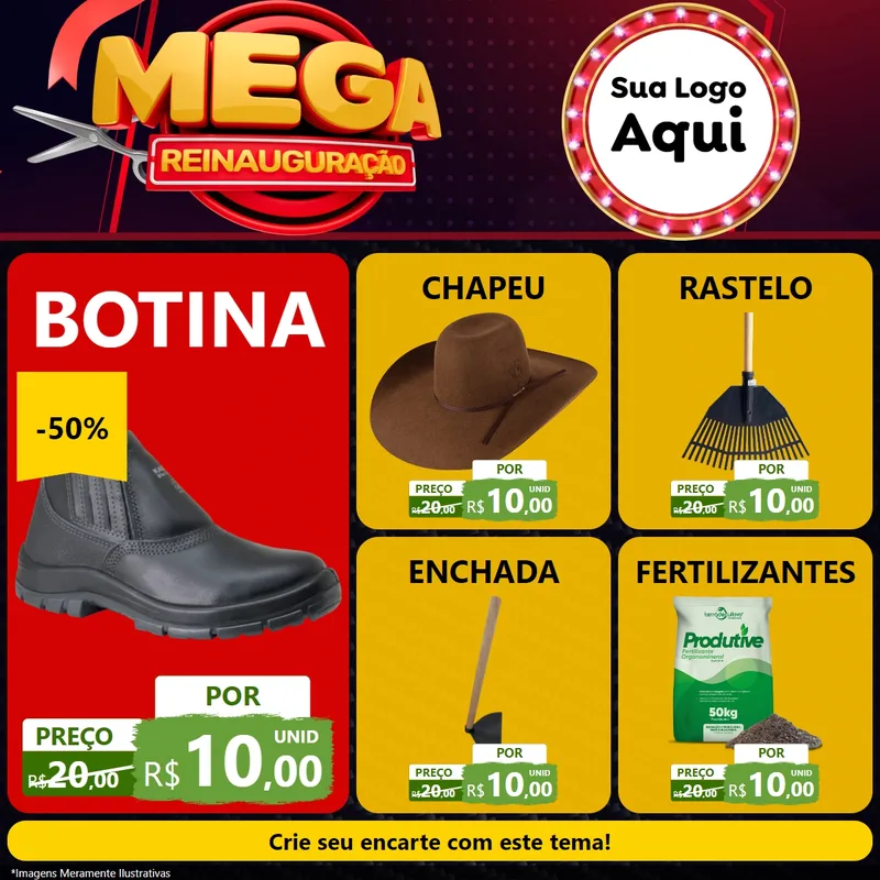 Modelo de Rede Social para Feed Facebook com o tema Mega Reinauguração para Agropecuária