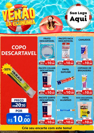 Modelo de Encarte para Encarte A4 Vertical com o tema Verão da Economia para Embalagens