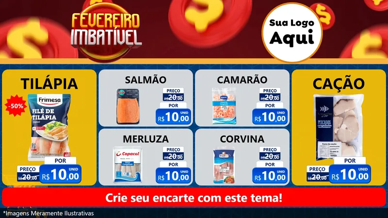 Modelo de TV para TV Horizontal com o tema Fevereiro Imbatível para Peixaria