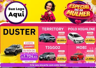 Modelo de Encarte para Encarte A4 Horizontal com o tema Especial Dia da Mulher para Concessionaria de Carros