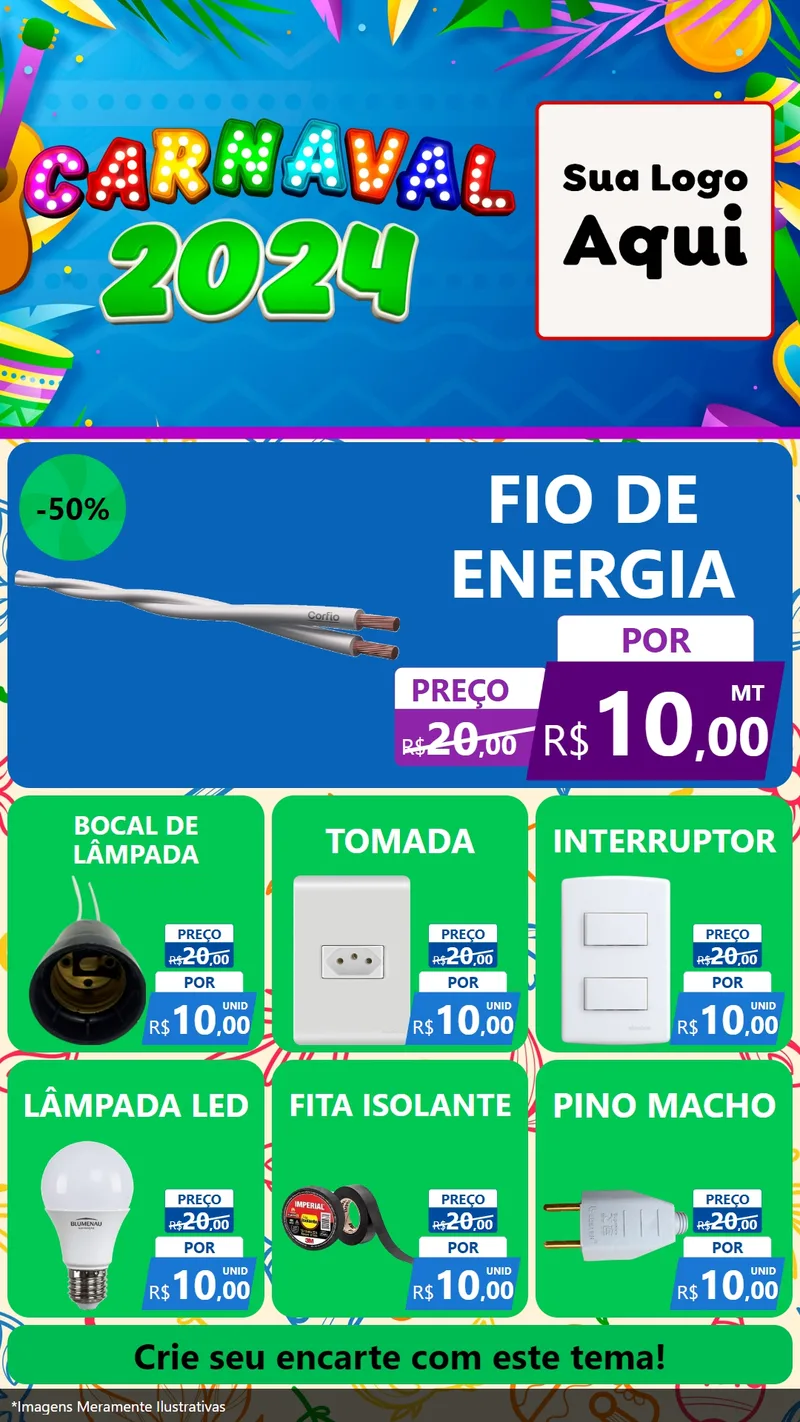 Modelo de Rede Social para Stories com o tema Carnaval 2027 para Materiais Elétricos
