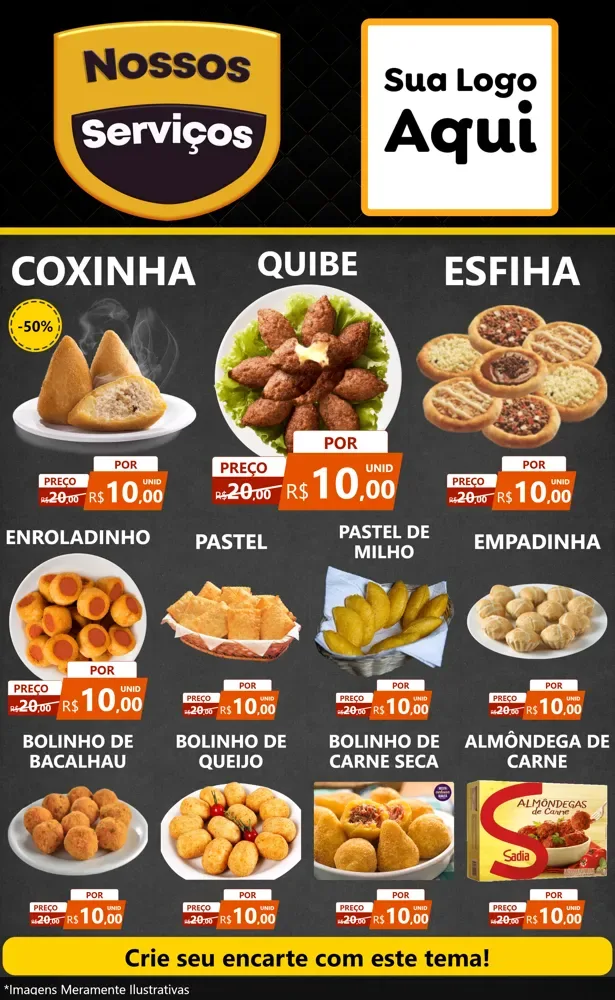 Modelo de Encarte para Encarte Grande com o tema Nossos Serviços para Salgadaria
