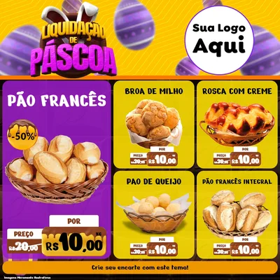 Modelo de Rede Social para Feed Facebook com o tema Liquidação de Páscoa para Padaria