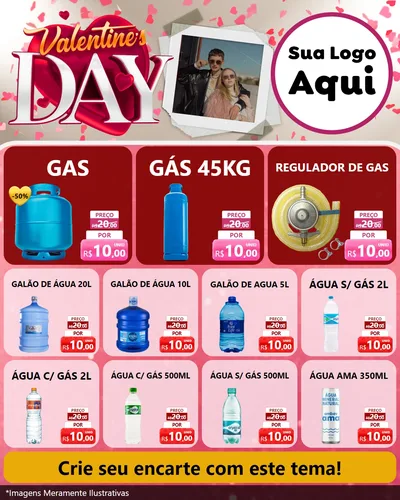 Modelo de Rede Social para Feed Instagram com o tema Valentine's Day para Água e gás