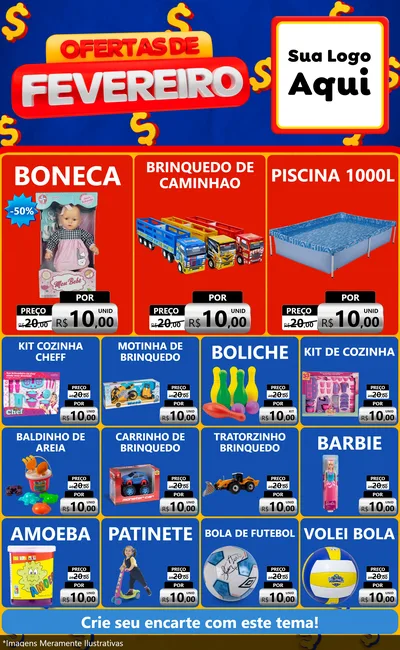 Modelo de Encarte para Encarte Grande com o tema Ofertas de Fevereiro para Brinquedos