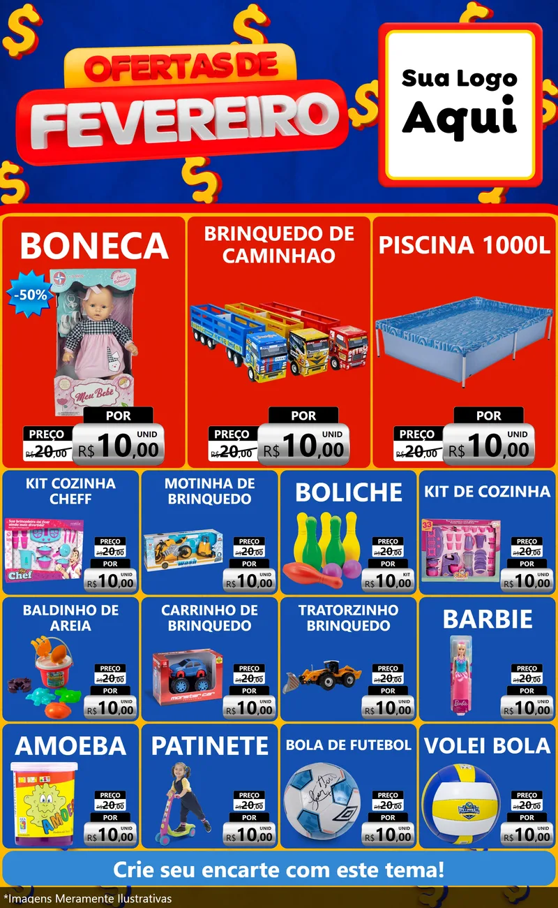 Modelo de Encarte para Encarte Grande com o tema Ofertas de Fevereiro para Brinquedos