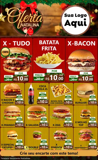 Modelo de Encarte para Encarte Grande com o tema Ofertas Natalina para Hamburgueria