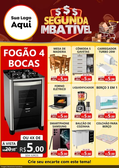 Modelo de Encarte para Encarte A4 Vertical com o tema Segunda Imbatível para Móveis e Eletro
