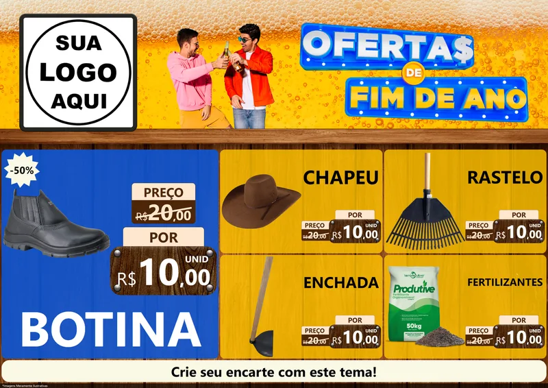 Modelo de Encarte para Encarte A4 Horizontal com o tema Ofertas de Fim de Ano para Agropecuária