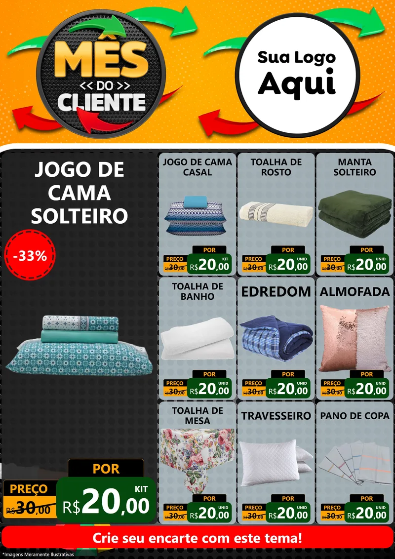 Modelo de Encarte para Encarte A4 Vertical com o tema Mês do Cliente para Cama, Mesa e Banho