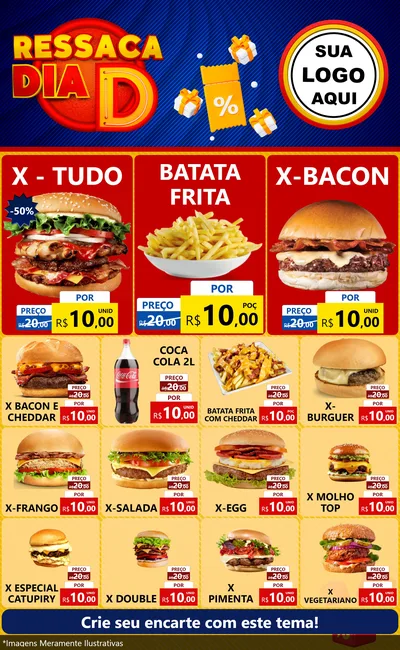 Modelo de Encarte para Encarte Grande com o tema Ressaca Dia D para Hamburgueria