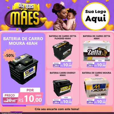 Modelo de Rede Social para Feed Facebook com o tema Dia das Mães para Baterias Elétricas