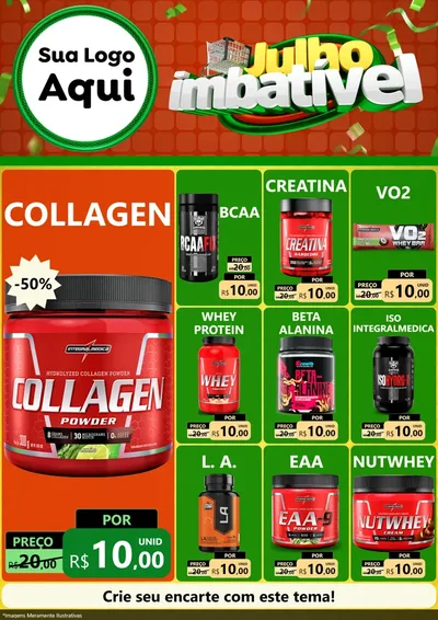 Modelo de Encarte para Encarte A4 Vertical com o tema Julho Imbatível para Suplementos alimentares