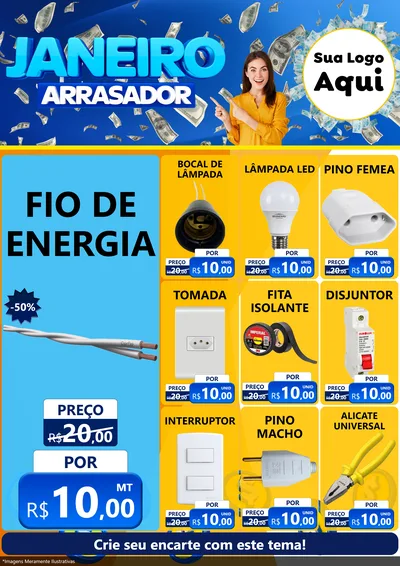 Modelo de Encarte para Encarte A4 Vertical com o tema Janeiro Arrasador para Materiais Elétricos