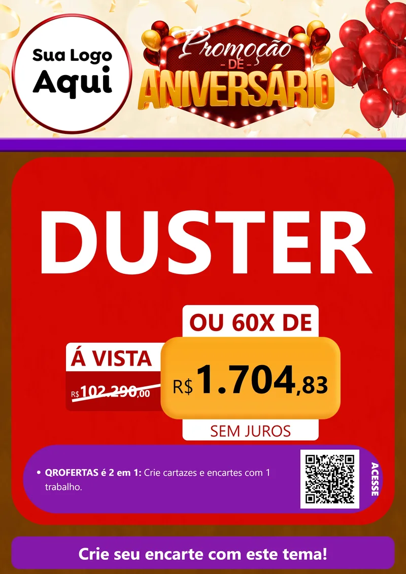 Modelo de Cartaz para Cartaz A4 Vertical com o tema Promoção de Aniversário para Concessionaria de Carros