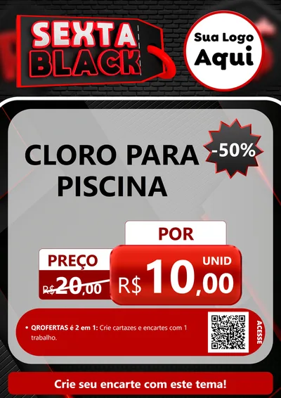 Modelo de Cartaz para Cartaz A4 Vertical com o tema Sexta Black para Produtos para Piscina
