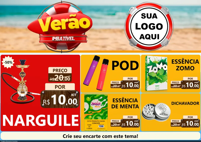 Modelo de Encarte para Encarte A4 Horizontal com o tema Verão Imbatível para Tabacaria