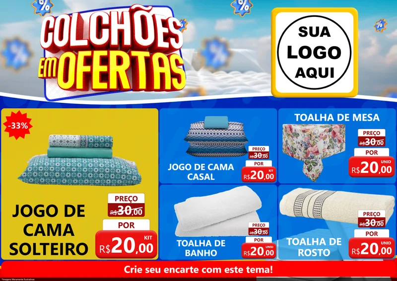 Modelo de Encarte para Encarte A4 Horizontal com o tema Colchões Em Ofertas para Cama, Mesa e Banho